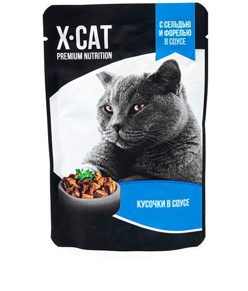 X-CAT Консервы для кошек Сельдь и Форель в соусе, 24х85гр=2,04кг