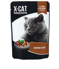X-CAT Консервы для кошек Утка и Печень в соусе, 24х85гр=2,04кг