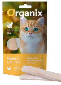 ORGANIX Лакомство для кошек "Нежное филе курицы, приготовленное на пару" (100% мясо) 25г