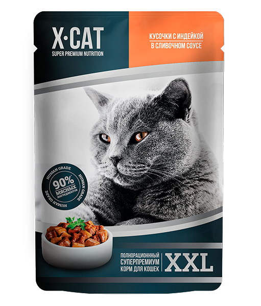 X-CAT XXL консервы для кошек с индейкой в сливочном соусе, 85г х 12 шт