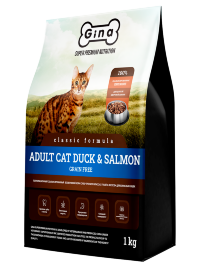 GINA Classic Беззерновой Утка и Лосось сухой корм для кошек (Grain Free Cat Duck&Salmon)