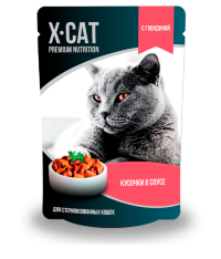 X-CAT Консервы для стерелизованных кошек Говядина в соусе, 24х85гр=2,04кг
