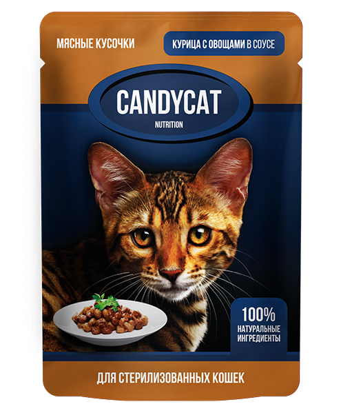 CANDYCAT консервы для стерил. кошек с курицей и овощами в соусе 85 г х 25 шт