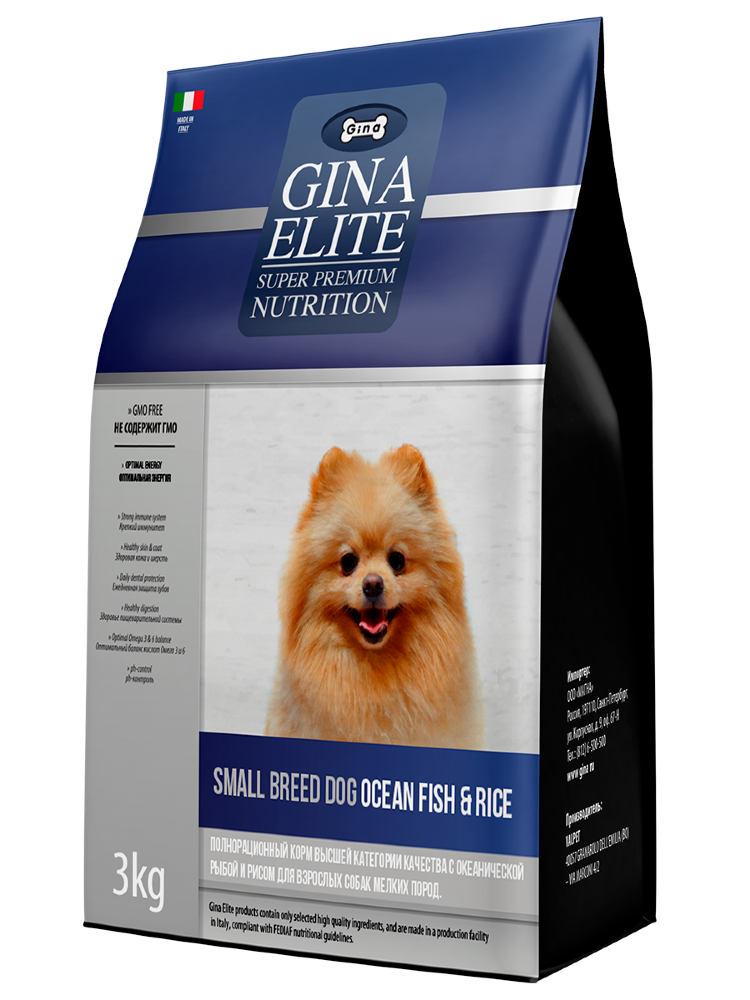 GINA ELITE SB Dog Ocean Fish&Rice корм для собак малых пород Рыба и Рис