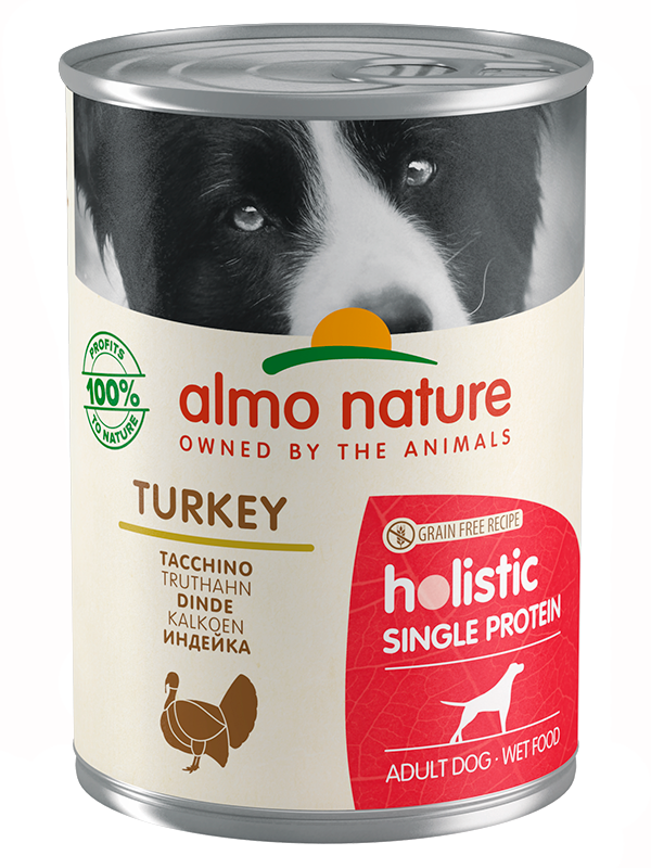 ALMO NATURE консервы Holistic для собак с чувствительным пищеварением с Индейкой (Monoprotein - Turkey), 24х400гр
